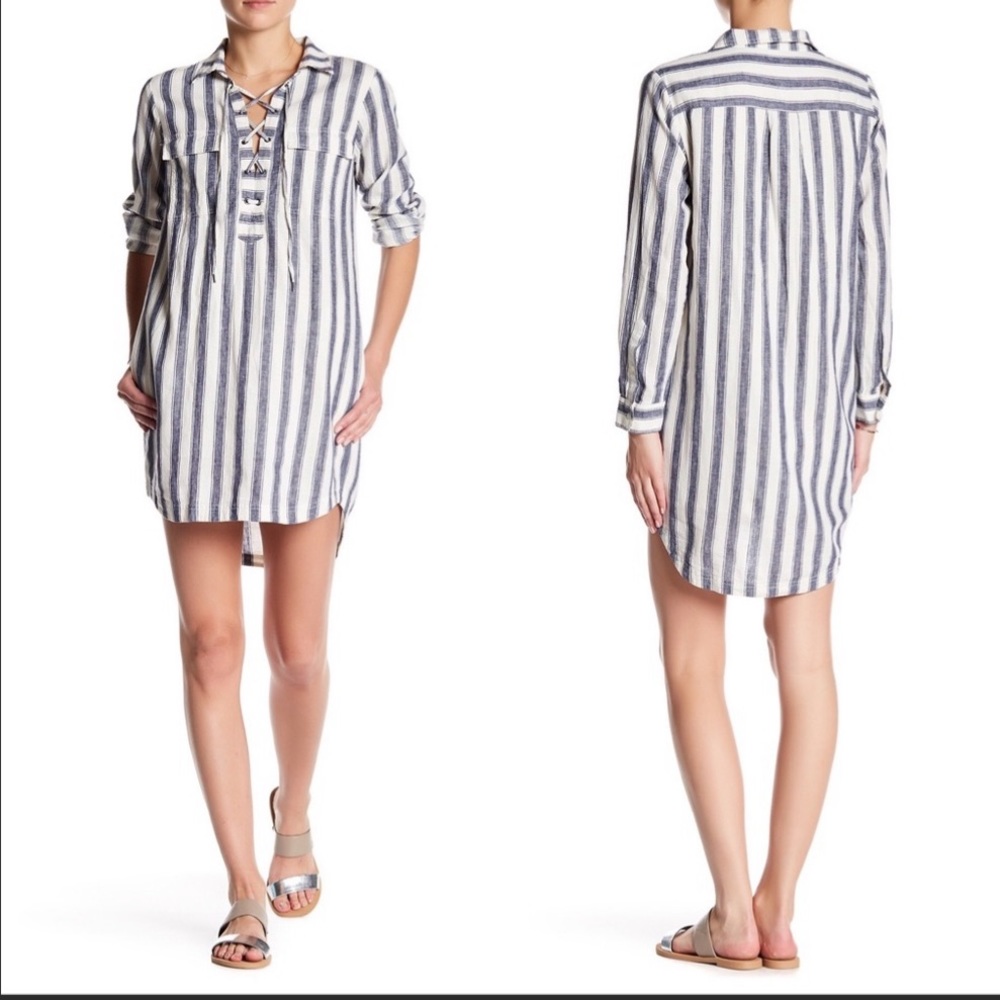 Madewell Striped Lace-Up Tunic Shirt Dress